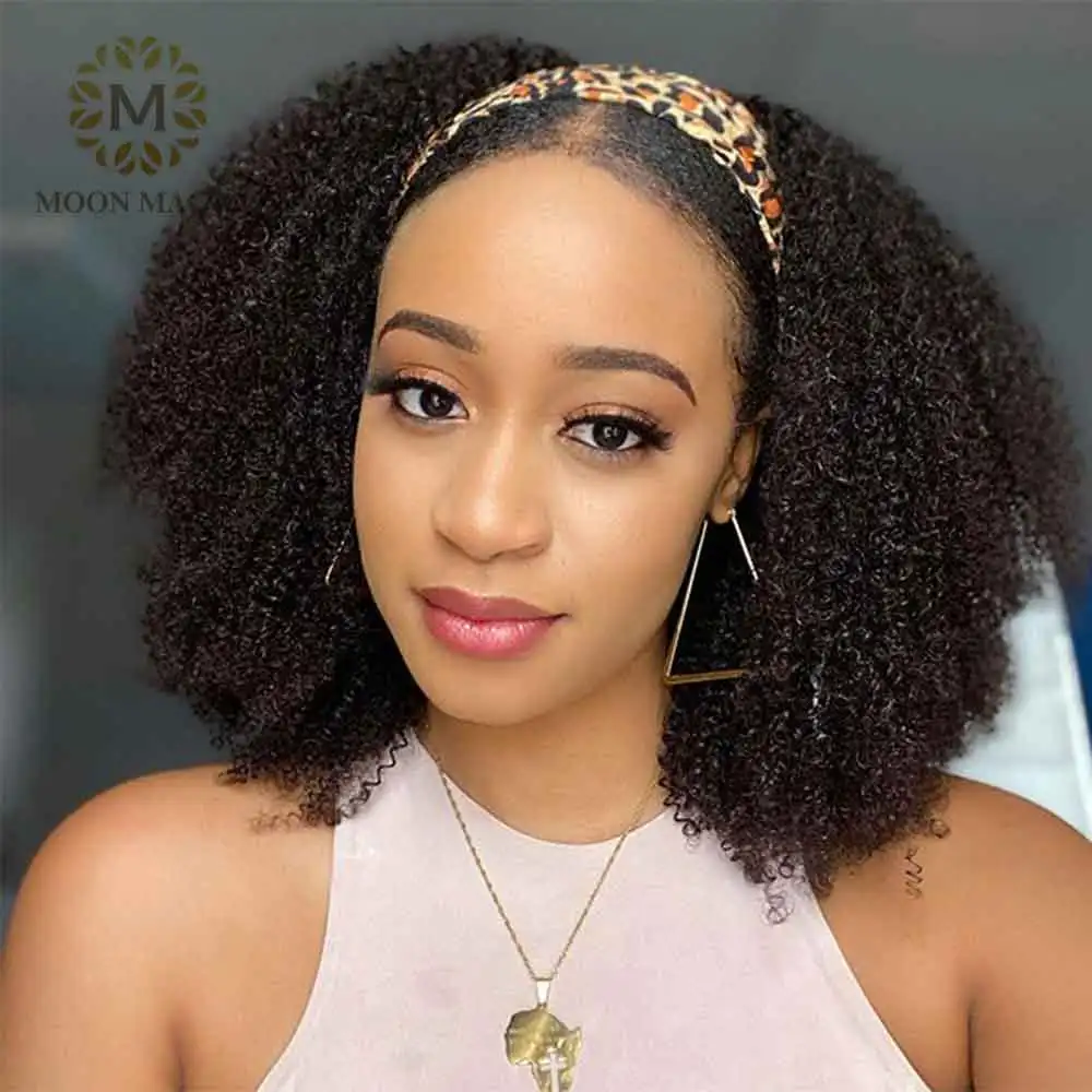 Afro Kinky Curly Wig Human Hair Headband No Lace Full Wigs Glueless Peruvian Frontal | Шиньоны и парики