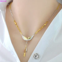 bocai 100 real sterling silver s925 necklace angel wings balls 18k color gold pure argentum elegant neck chain for women