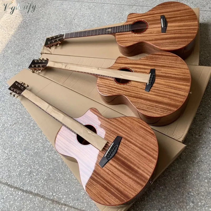 Полная твердая Акустическая гитара из дерева sapele 40 дюймов, глянцевая 6 струнная народная гитара с твердой еловой древесиной, высокое качество
