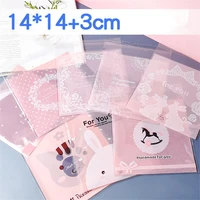 100 pcs 14x143cm cartoon animal flower lace printed plastic bags cookie snack baking self stick package