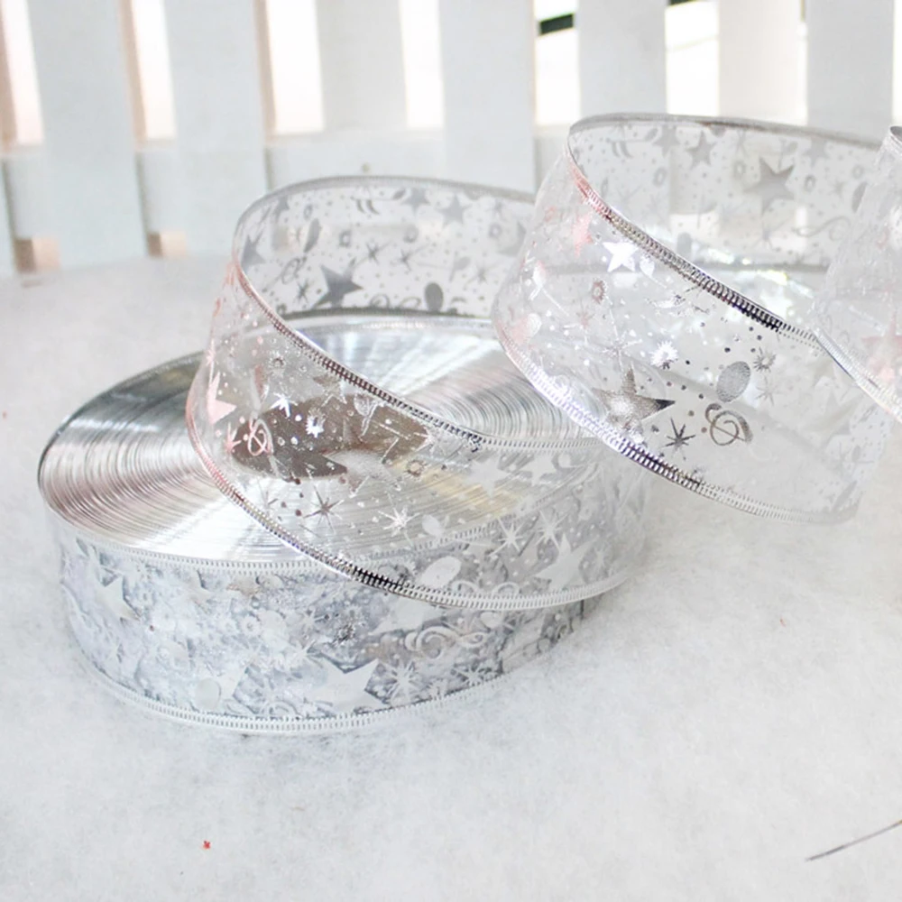 2 м украшенные золотистыми и серебристыми блестками атласных лент на Рождество