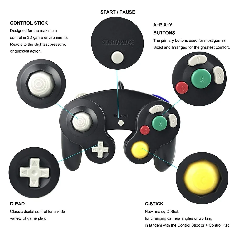 For Gamecube NGC Controller GC Port PC USB Wired Gamepad Joypad Joystick Nintendo MAC Computer | Электроника