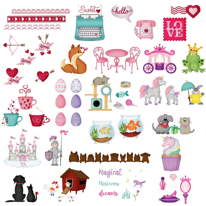 

Castle Animals Heart Gadgets Words Typewriter Metal Cutting Dies for New Diy Scrapbooking Album Paper Embossing Cards Stencils