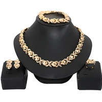 new arrivals high quality crystal x o shaped gold color necklace earrings bracelet ring wedding jewelry sets wholesale