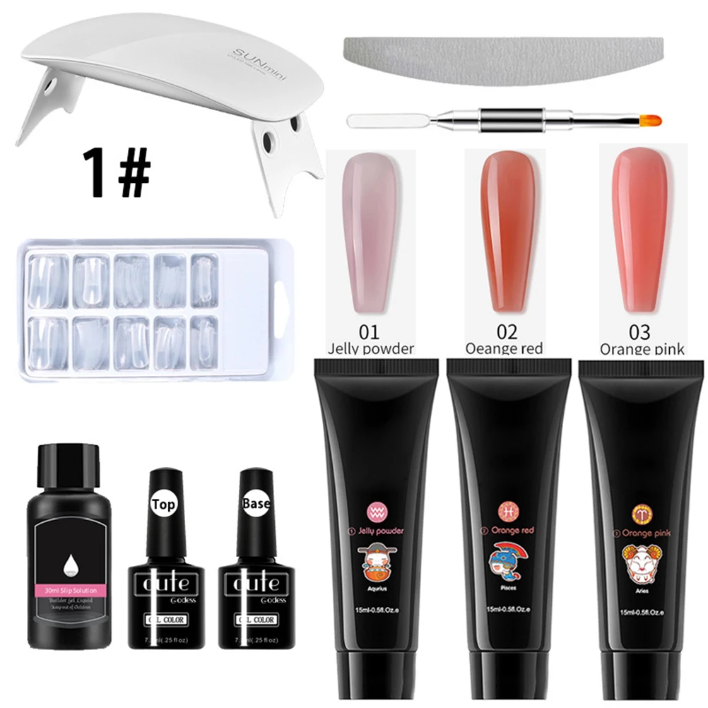 

Acrylic Builder Nail Gel Kit With UV Extension Gels Brush Degreaser False Nail Tips Crystal Nail Form Manicure Tool Set