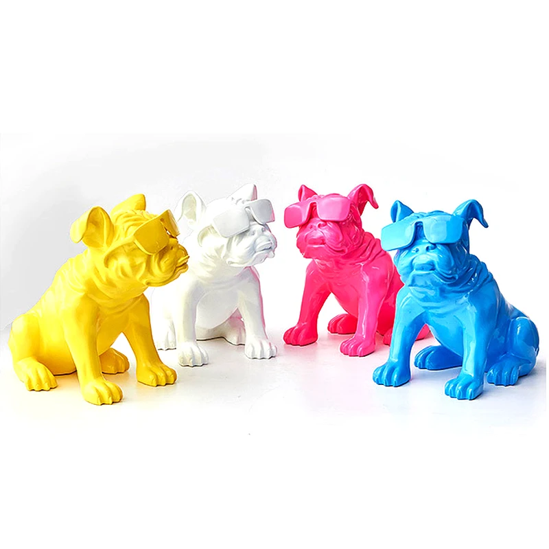 WEARING GLASSES BULLDOG FIGURINE HOME DECORATION RESIN SCULPTURE PERSONALITY ART DOGS STATUE DECORATIVE DESKTOP ORNAMENTS | Дом и сад