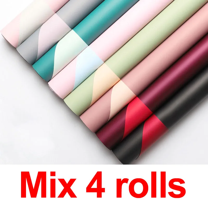 Mix 4rolls 60 см* 11 ярдов/рулон Двусторонняя Цветочная оберточная бумага двухцветный водостойкий букет оберточная бумага подарок свадебный макет упаковка - Цвет: Mix 4rolls