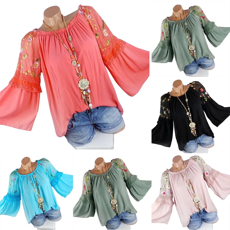 Women Long Sleeves Shirts Embroidery Loose Casual Blouse Tops for Summer JS24 |