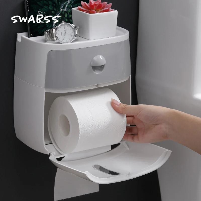 

Double-Layer Paper Towel Rack Waterproof Tissue Box Wall-Mounted Toilet Paper Storage Box Toilet Holder Plastic Tissue Organizer