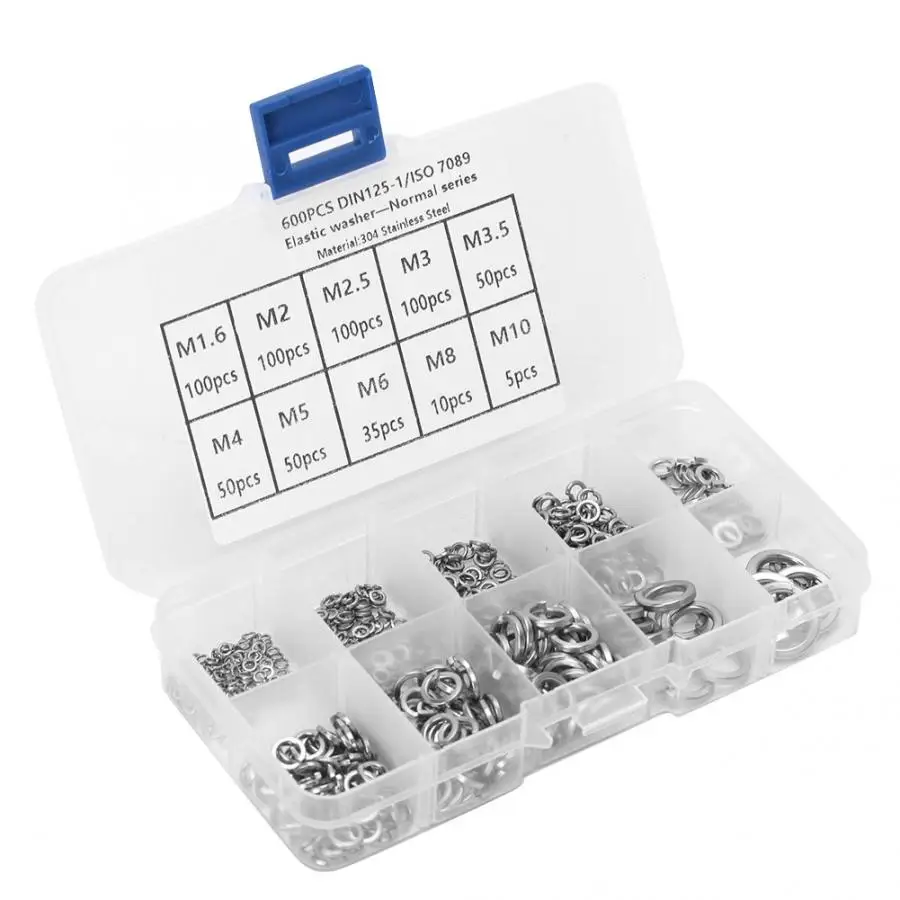 600Pcs Elastic Washers Stainless Steel Gaskets Spring Pad Assortment Kit M1.6 - M10 Fasteners Hardware Lock Tools | Обустройство дома