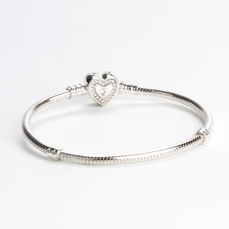 

925 Sterling silver Forever Love Heart Lock Key pan Bracelet for Authentic DIY Jewelry Holiday Gift bangles