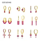 CCFJOYAS высокое качество 925 стерлингового серебра, нежно-розовый и красный цвета серьги-кольца с цирконом для женские модные туфли в лаконичном стиле золотые ювелирные серьги