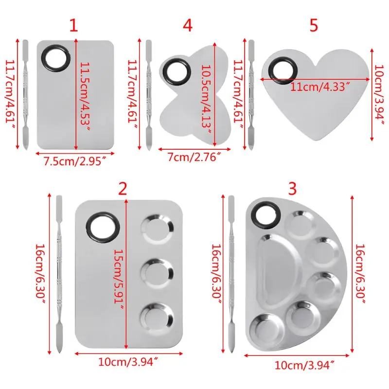 

Stainless Steel Paint Palette Tray Mixing Rod Spatula Set For Nail Art Supply School Supplies Watercolor Oil Painting Makeup