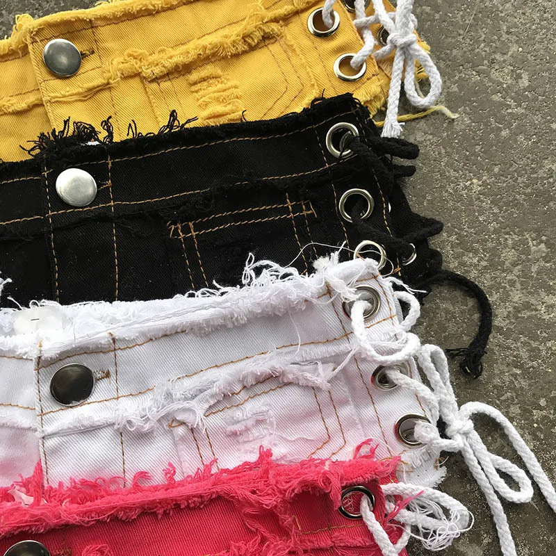 

Women lower waist strip denim pants Sexy Miniskirt Summer shorts Hole jeans sexy hip-lifting leggings plus size nightclub Hot