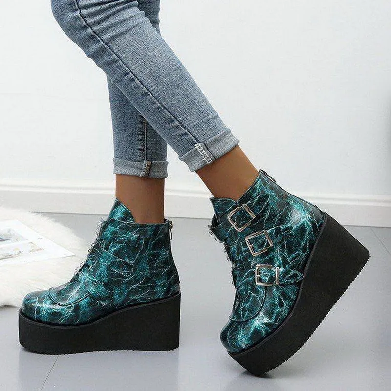 Женские ботильоны на платформе готические зеленого цвета высоком каблуке обувь