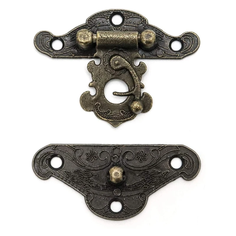 

2PCS Retro Hasps Latch Decorative Wood Jewelry Latch Box with 4 Hinges and 28 Sc XX9B