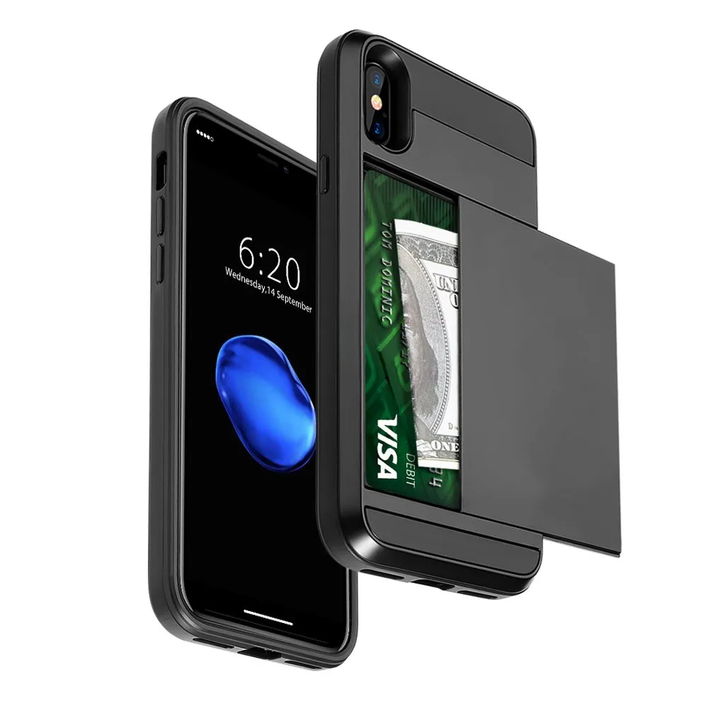 Гибридный защитный чехол для iPhone 8, 7, 6, 6S Plus, кошелек, чехол держатель для карт, противоударный резиновый бампер, чехол для iPhone X, 10, 6, 6 S, чехол