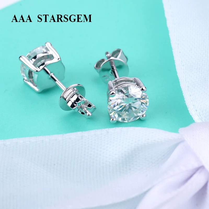 Классические Вечерние серьги гвоздики AAA Starsgem из белого золота 18 карат круглой