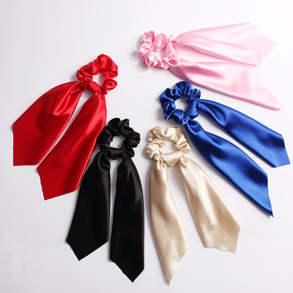 Длинная лента Женская резинка для волос бант атласный конский хвост шарф