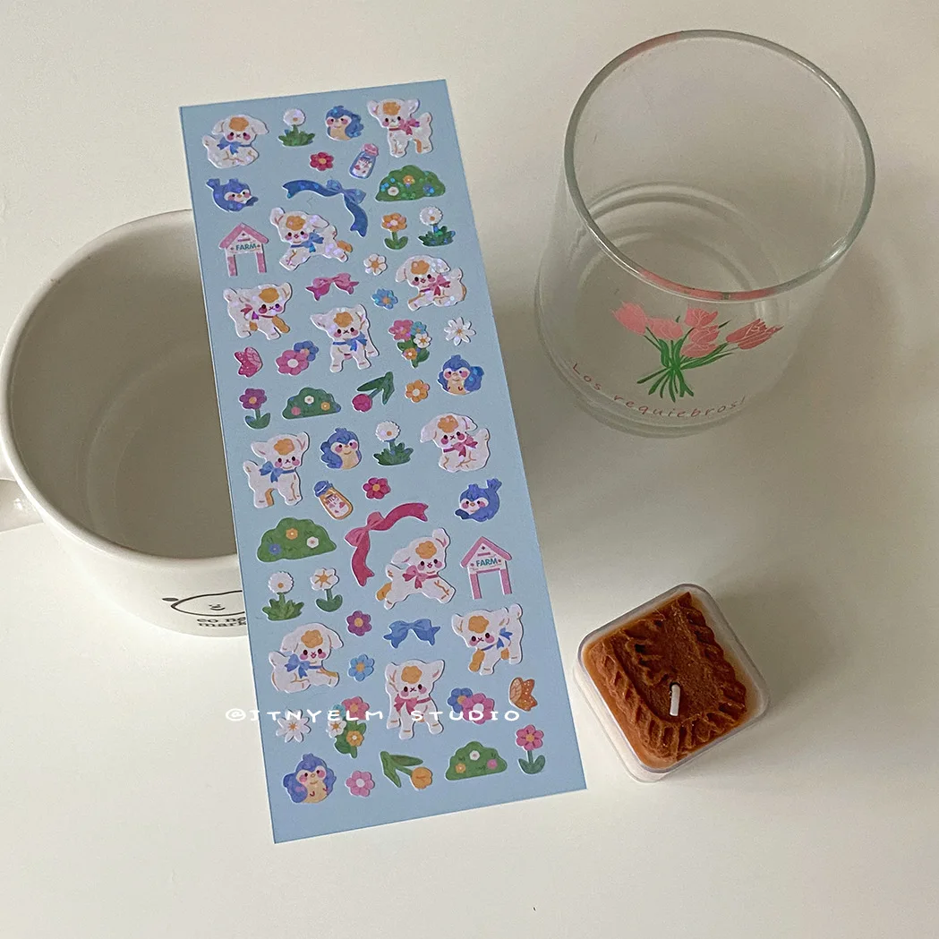 Корейский голографический милый мультфильм Рождество ягненок лазерная наклейка