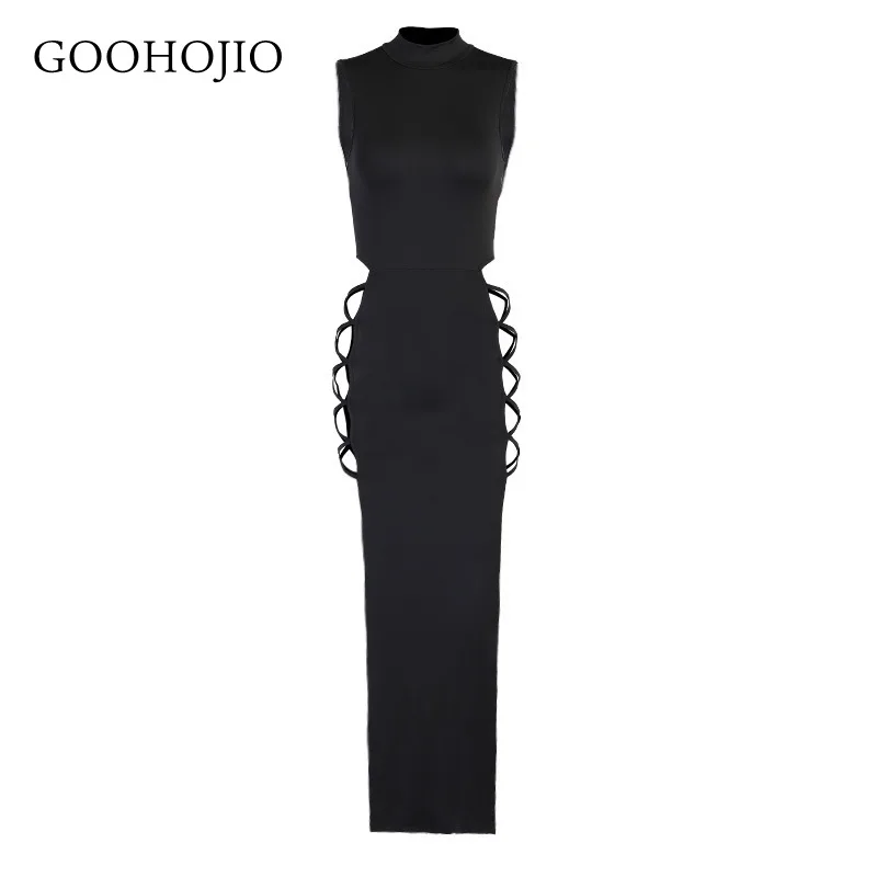 

GOOHOJIO 2021 Spring Autumn New Sexy Split Fork Dresses Women Temperament Dresses for Ladies Solid Color High Waist Women Dress