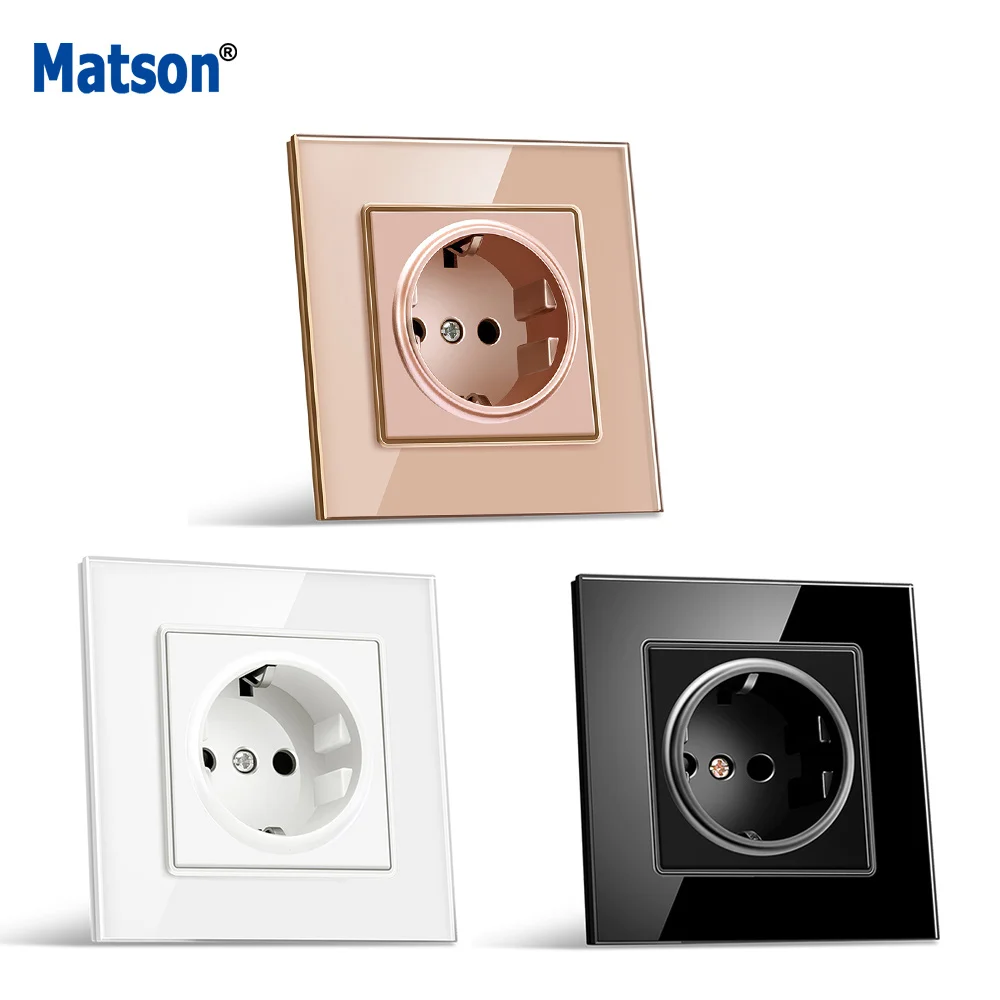 

Matson Power Socket,16A EU Standard Wall Socket Electrical Outlet 86 * 86mm White Crystal Glass Panel Plug Grounded AC110-250V