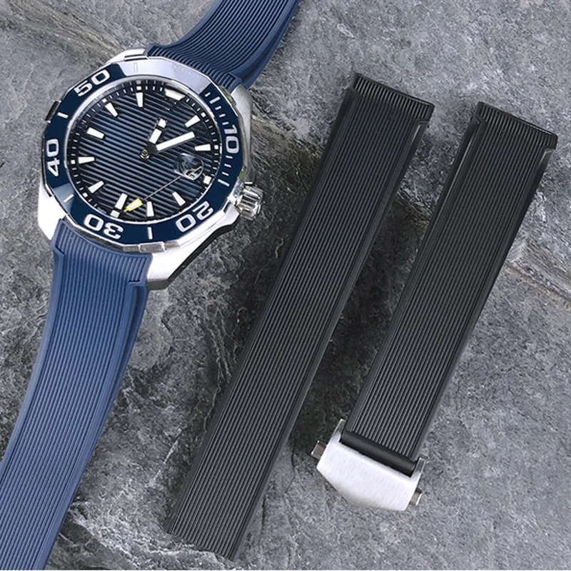 Ремешок силиконовый для часов AQUARACER 300 WAY201B, черный или синий, 22 мм