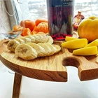 Деревянный уличный складной стол для пикника со стеклянным держателем, Круглый складной стол, стойка для бокалов вина, складной стол, TRYC889