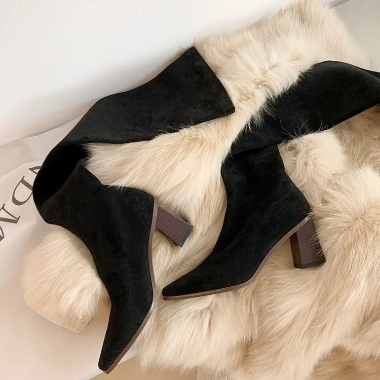 

Thick heeled boots women's boots 2020 new suede knee boots women's high heeled skinny legged Knight's skinny boots