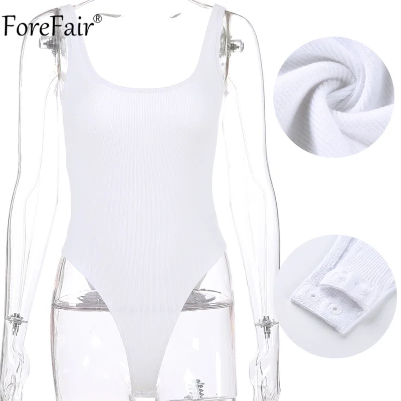 

Forefair O Neck Sleeveless Summer Women Bodysuit Ribbed White Black Off Shoulder Spaghetti Strap Sexy Backless Bodysuits