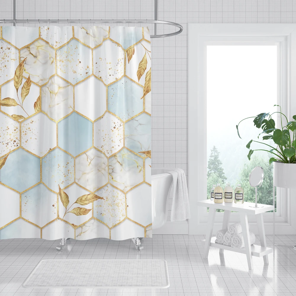 marble shower curtain polyester waterproof fabric shower curtains golden leaves pattern printed bath screen decor home bathroom free global shipping