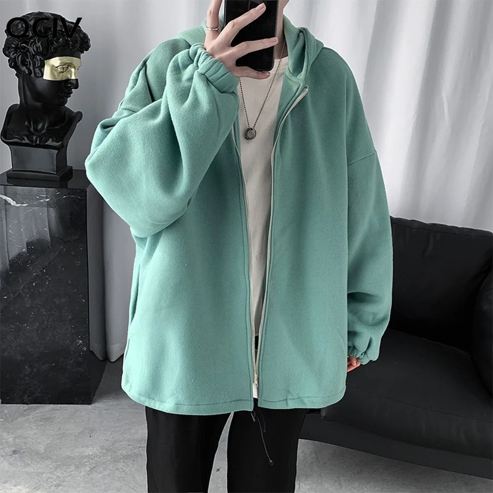 

Men Jackets Hooded Solid Simple Zip-up Oversize 2XL Students Kpop Basic Daily All-match Fashion Streetwear Harajuku Mens Coat