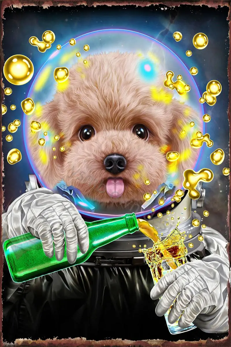 

Игрушечный астронавт, пудель, Ретро винтажный металлический знак, жестяные таблички, Настенный декор для художественного кафе, паба, дома, к...