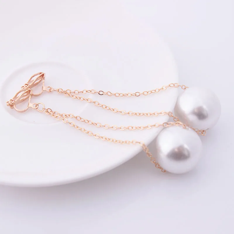 Корейский стиль большие жемчужные Клипсы Серьги Новые Модные Элегантные длинные