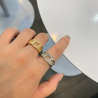 trendy jewelry hollow geometric finger ring simply style punk high quality crystal golden silvery color metal rings for women