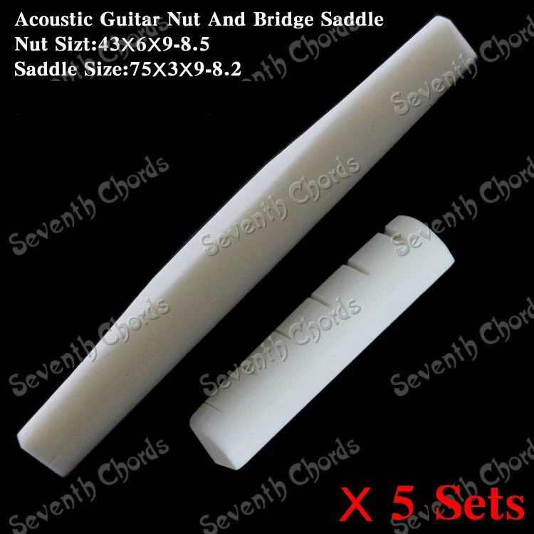 

5 Set Bone 6 string Acoustic Guitar Nut and Bridge Saddle (Nut Size 43x6x9mm-8.5 / Bridge Size 75x3x9-8.2mm)
