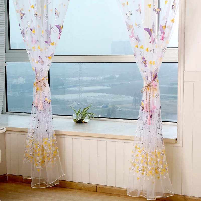 1*2.7 м бабочки и цветы вуаль тюль Шторы для Оконные рамы двери Кухня Гостиная дети