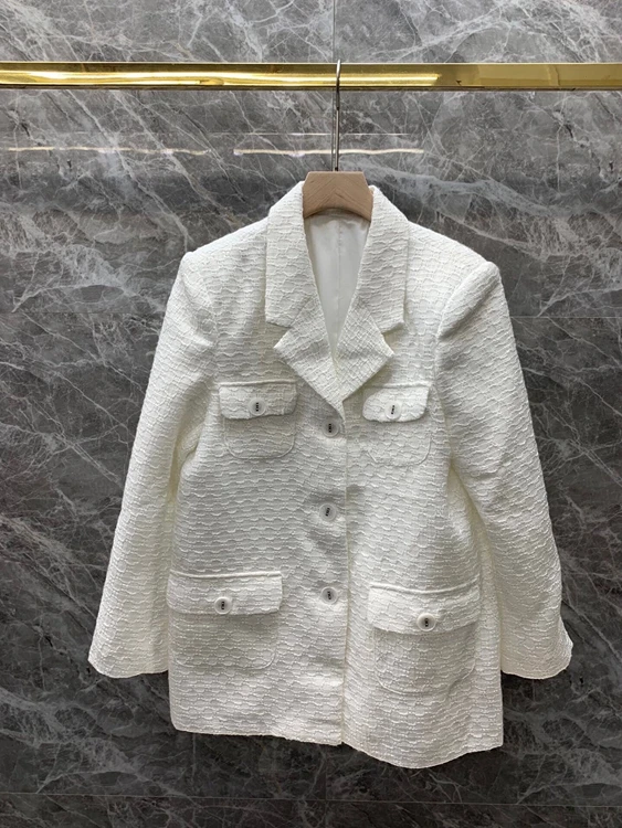 

2021 new women fashion lapel symmetrical pocket decoration loose version woolen material long-sleeved jacket 803