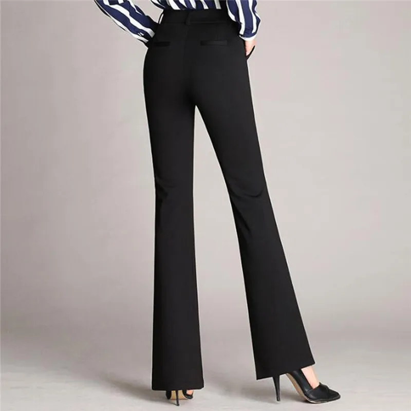 

2021 New Casual Retro Women Plain Solid High Waist Flare Wide Leg Chic Trousers Slim Long Loose Work Pants Plus Size