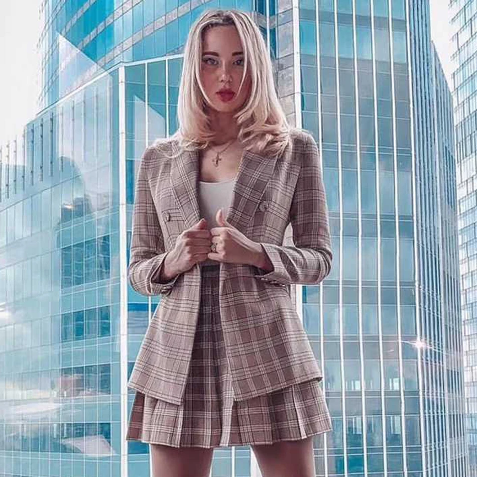 2019 Новый Модный женский клетчатый комплект сексуальная куртка с длинными