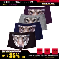 wolf animal pattern boxer shorts panties for men mid waist soft cotton 4xl big size 4pcs pack briefs underwear for dropshipping