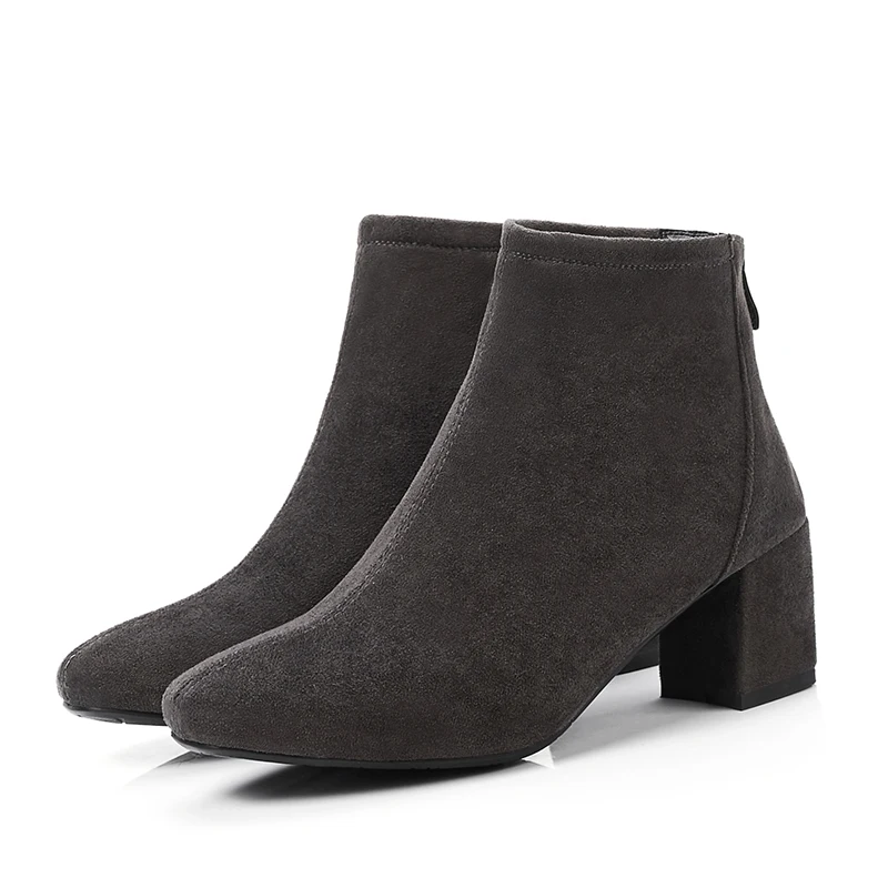 Ботинки с квадратным бархатным покрытием однотонные сапоги на толстом каблуке