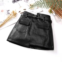 faux leather skirts for kid girls spring thin pu leather skirt bottom children girl casual solid straight skirt with sashes