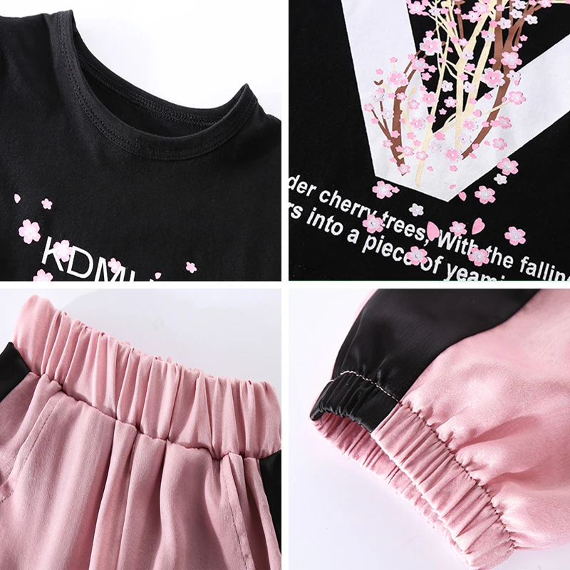 Лето 2019 комплекты одежды для девочек футболка с коротким рукавом и повседневные
