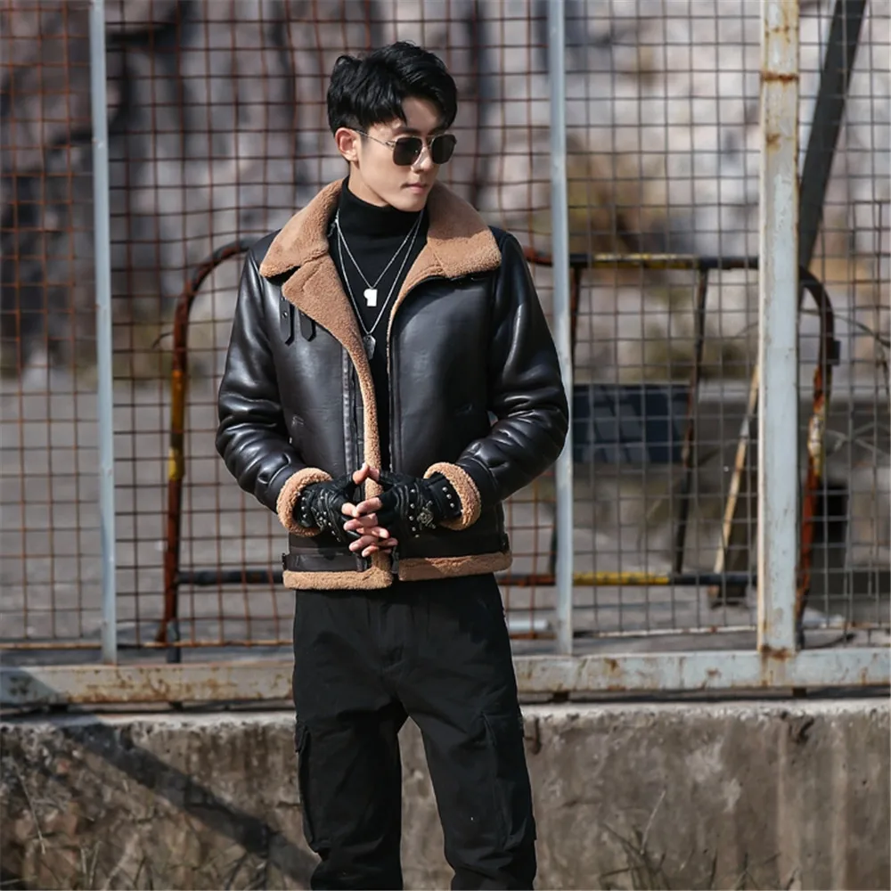 Кожаное пальто для мужчин новинка 2021 зимняя модная трендовая Мужская однотонная