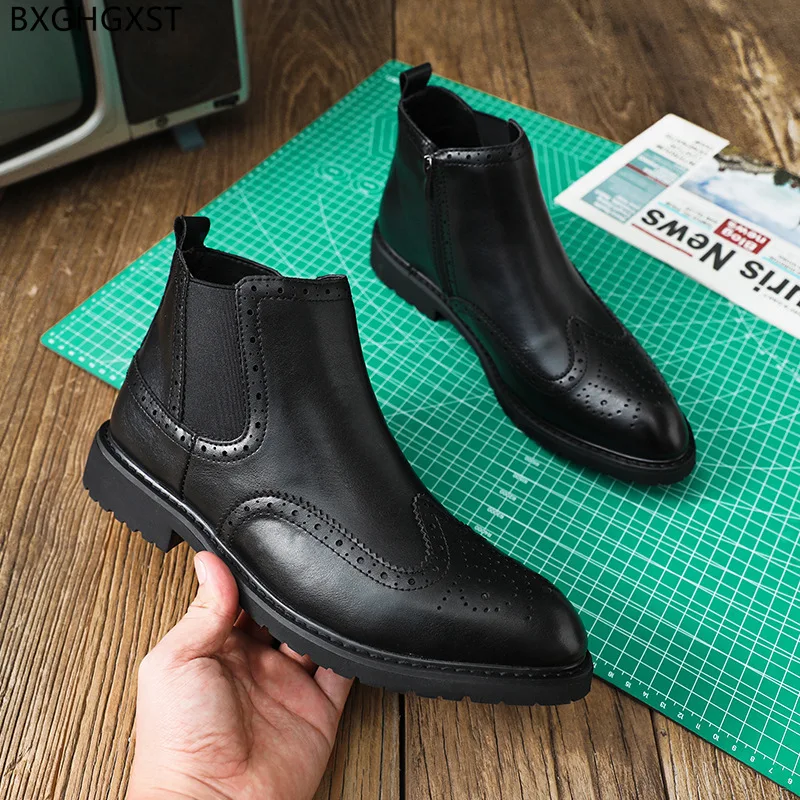 Chelsea Boots for Men Male Brogue Shoes Men Ankle Boots for Man 2023 Leather Boots Men Luxury Designer Shoes Man Chaussure Homme
