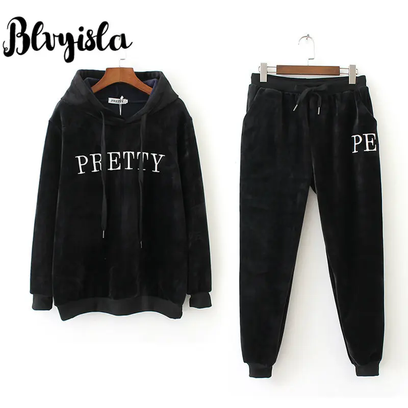 

4XL 90kg Female Oversize Pretty Thicken Warm Fleece Two Piece Women Set Sport Hoody Hoodies Tracksuits Plus Size Outfits