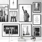 Настенная картина с изображением городского пейзажа, иллюстрация, Статуя Свободы Нью-Йорка, черно-белый плакат, настенная декоративная картина