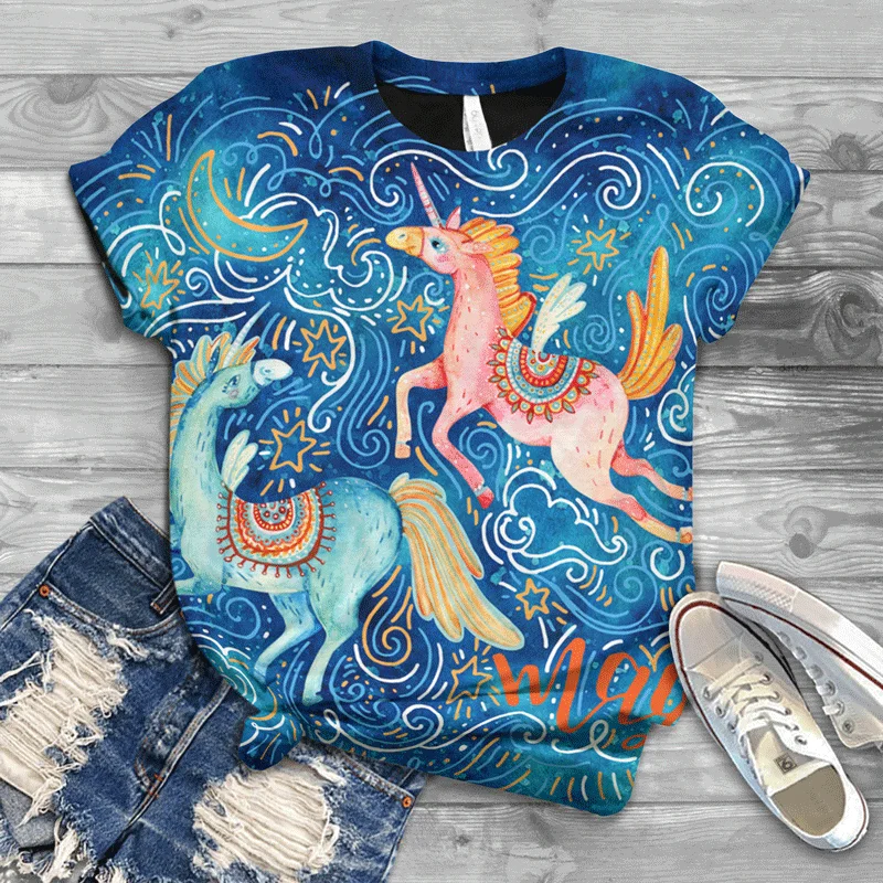 

Summer new Harajuku women's T-shirt large size round neck fashion casual street animal celestial horse Xingkong women's fashion