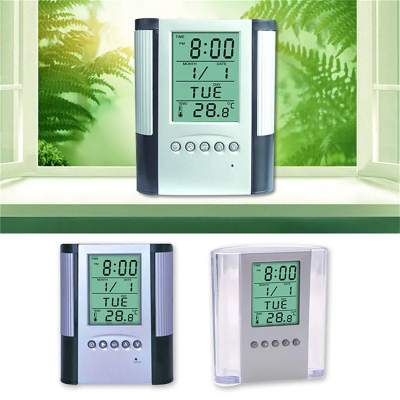

New ABS Multi-Functions Digital Desk Pen/Pencil Holder Display LCD Alarm Clock Thermometer & Calendar Home Decor Office School